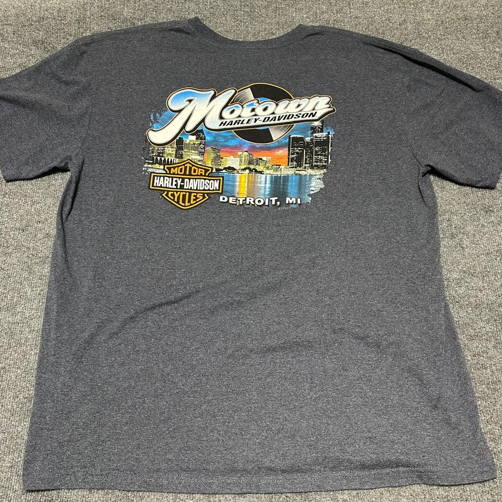 Harley-Davidson Motown Detroit MI Graphic T-Shirt Mens 2XL Gray Made in USA